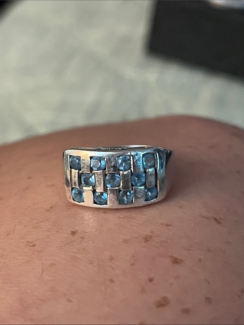 KARL LAINE Blue Topaz Checkerboard Retro Sterling ring - size 5 - Picture 7 of 16